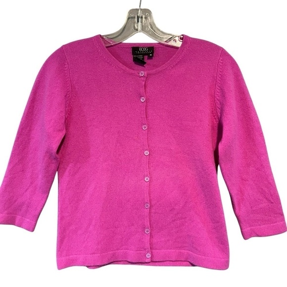 BCBG Max Azria Cashmere Button Down Cardigan Sweater Medium Pink Y2K - Picture 1 of 5